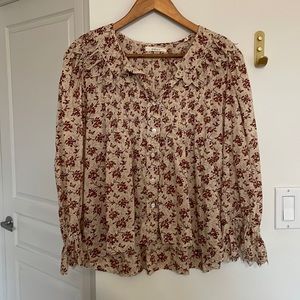 Doen Hickory Top Burgundy Songbird Toile Organic Cotton Blouse